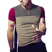 Letnia moda męska koszulka patchworkowy w stylu Casual koszulka z krótkim rękawem męska odzież Trend Casual Slim Fit Hip-Hop koszulki 5XL 3